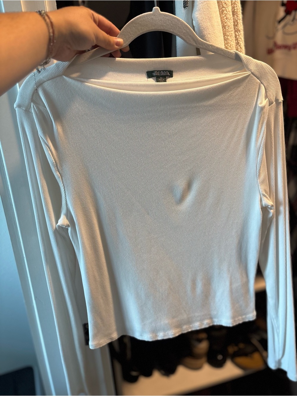 wild fable White Ribbed Long-Sleeve Tee
